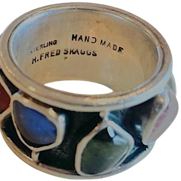 Modernist H. Fred Skaggs MCM Sterling Silver Signed Ring Multi Tourmaline Size 7 - Picture 15 of 15